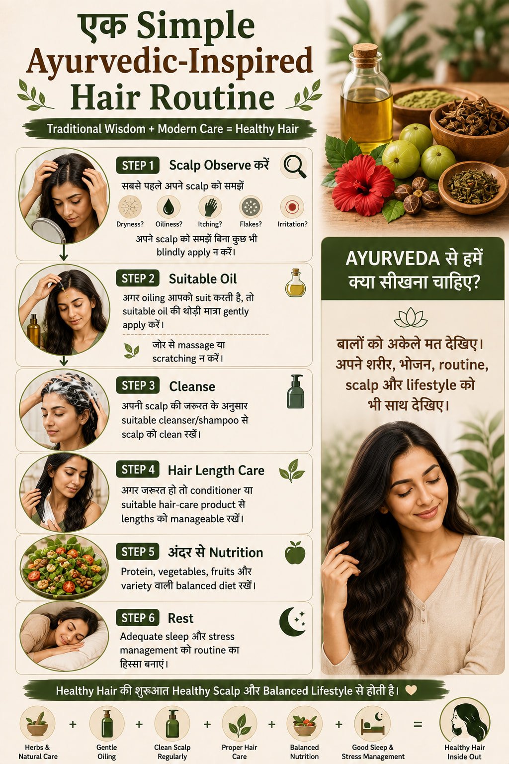 Simple Ayurvedic Hair Care Routine Steps इन्फोग्राफिक