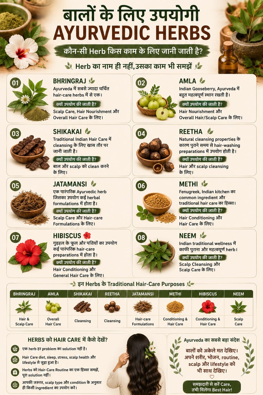 बालों के लिए उपयोगी Ayurvedic Herbs मुख्य इन्फोग्राफिक