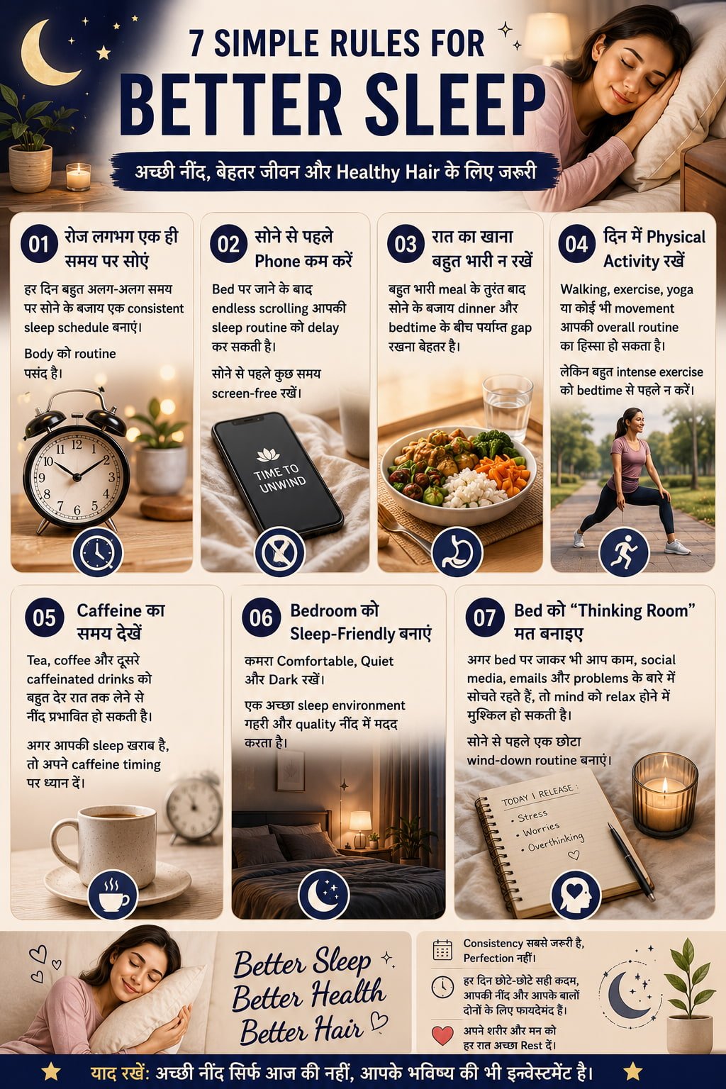 अच्छी नींद के 7 सरल नियम मुख्य इन्फोग्राफिक